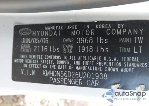 2006 Hyundai Elantra Gls/Gt из США, поврежденный, VIN KMHDN56D26U201938